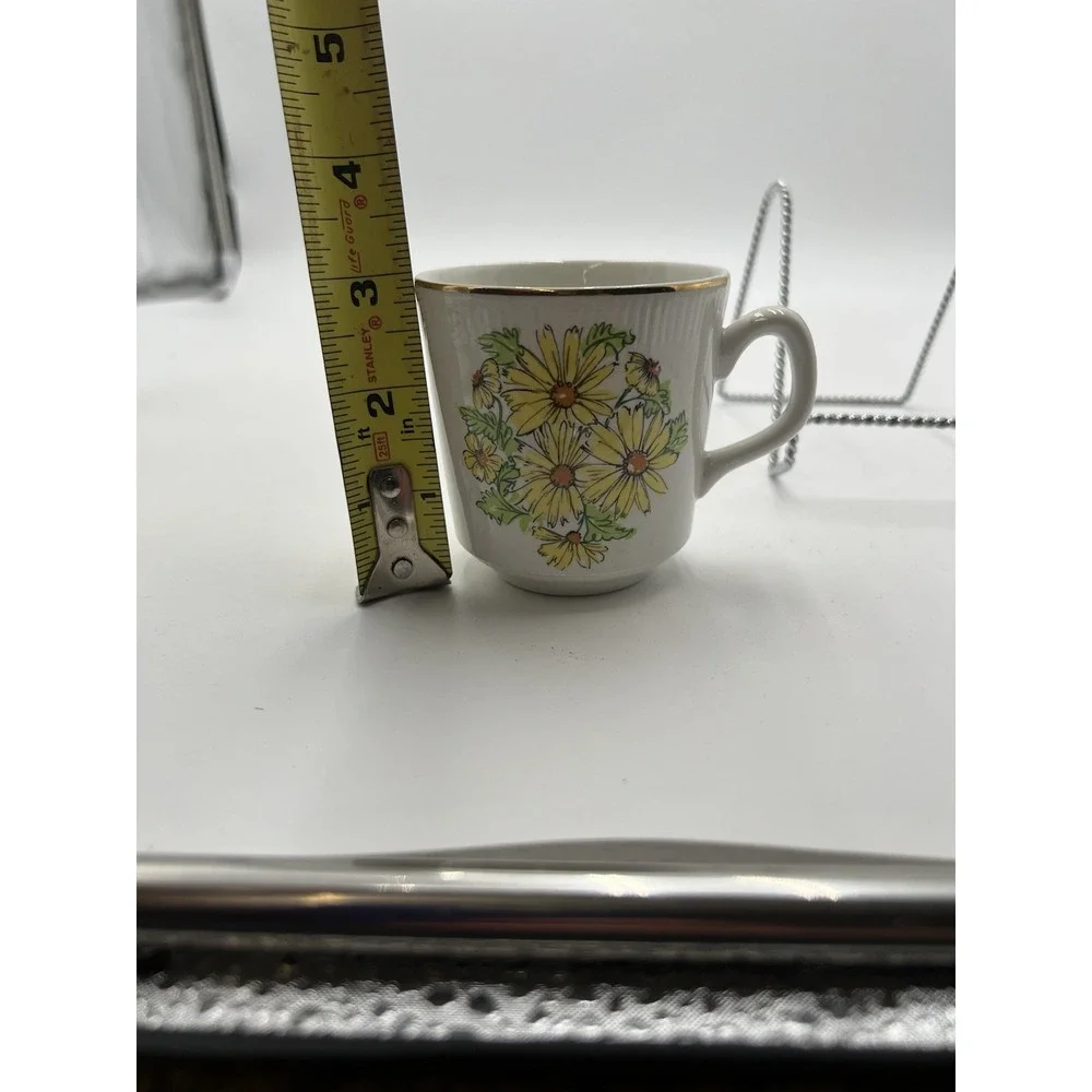 Staffordshire Summertime England 7 Pc Tea Set 3 Cups 4 Saucers Yellow Daisy
